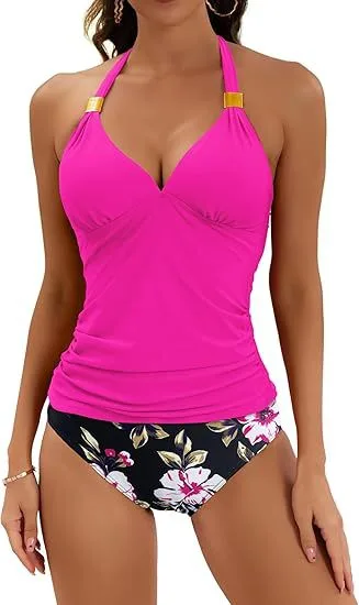 Halter V-Neck Bikini Set with High-Waist Briefs