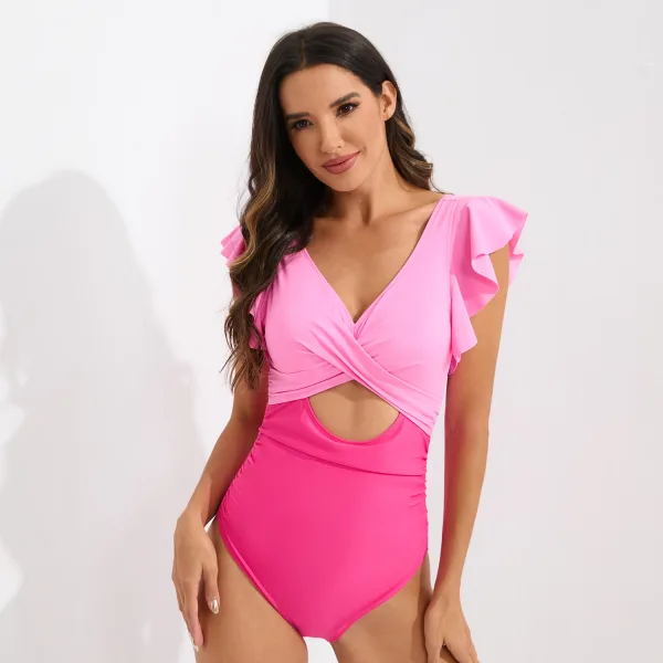 Ruffled Spliced Cut-Out One-Piece Swimsuit