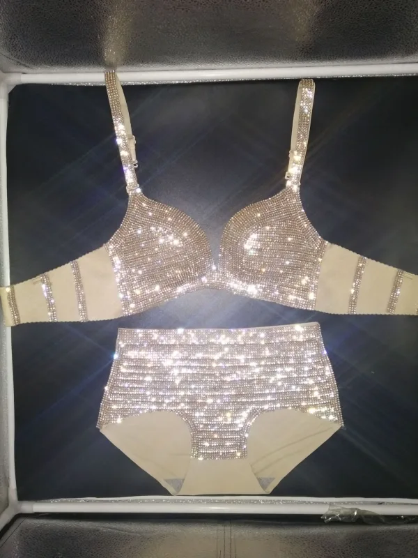 Metallic Crystal Embellished Bikini Set
