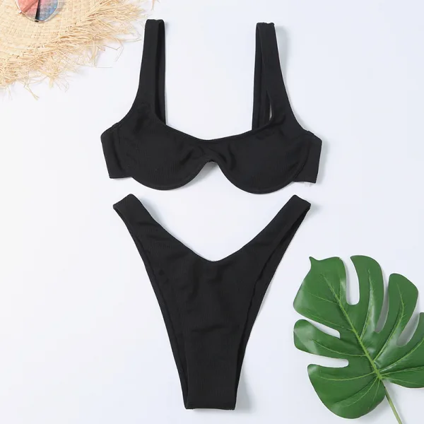 Minimalist Solid Black Bikini Set
