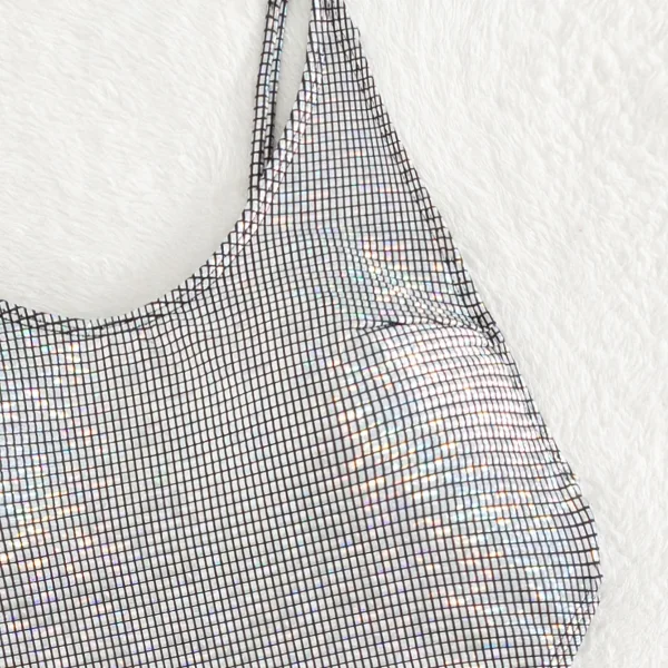 Metallic Plaid Backless One-Piece Swimsuit