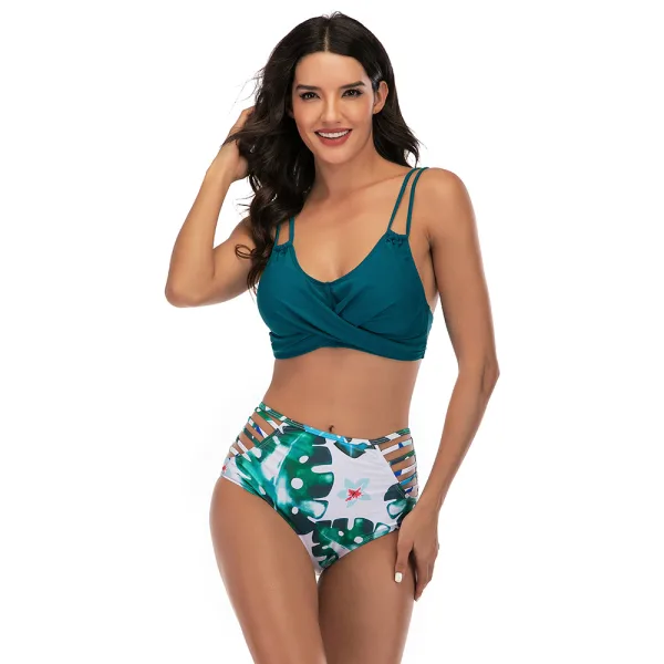 Split Print Bikini with Open Back Detail