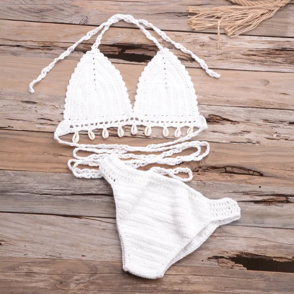 Hollow Shell Hand-Woven Crochet Bikini Set