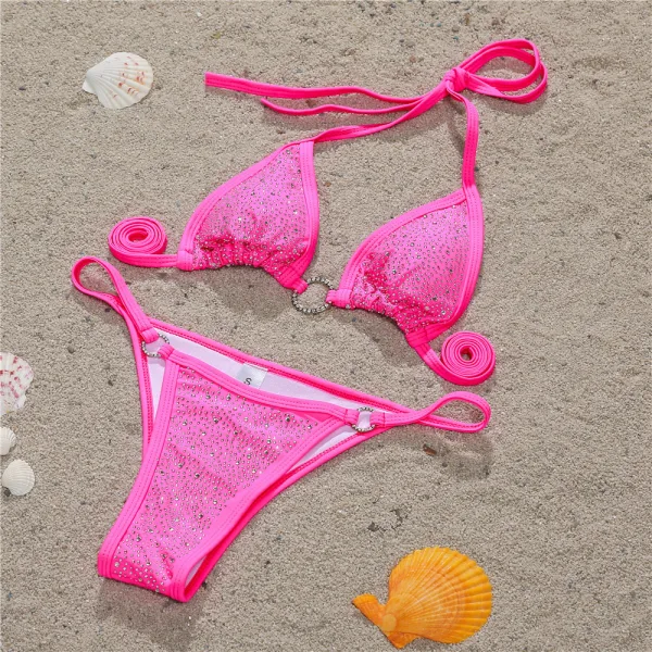 Diamond-Studded Bikini Set with Open Back