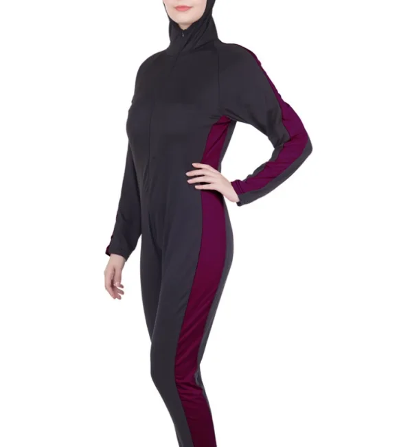 Long-Sleeve Colour-Block One-Piece Swimsuit
