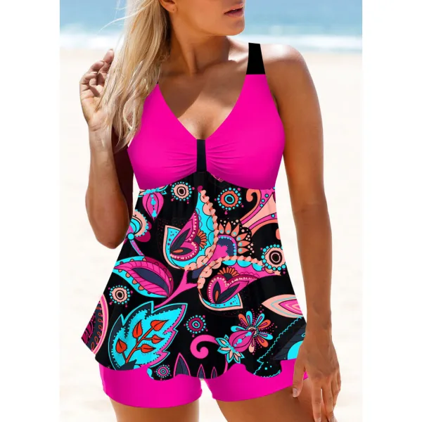 Printed Split Bikini Set with Skirt Overlay