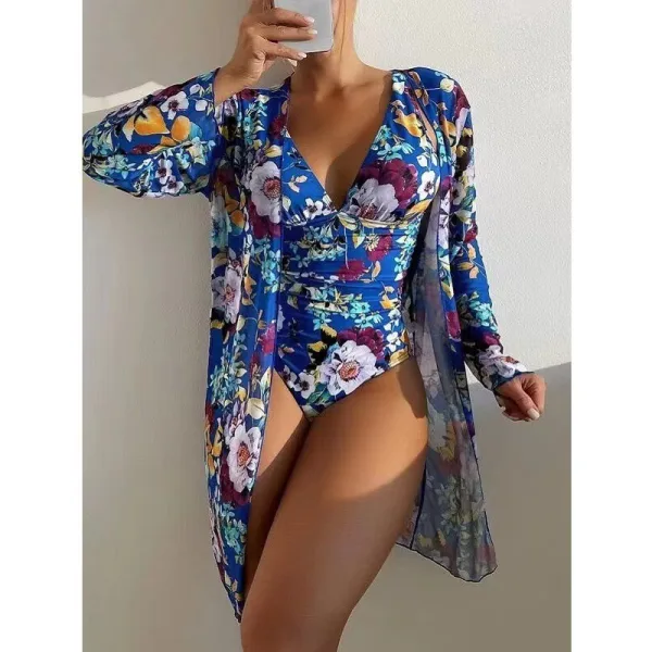 Floral Three-Piece Bikini Set with Matching Cover-Up