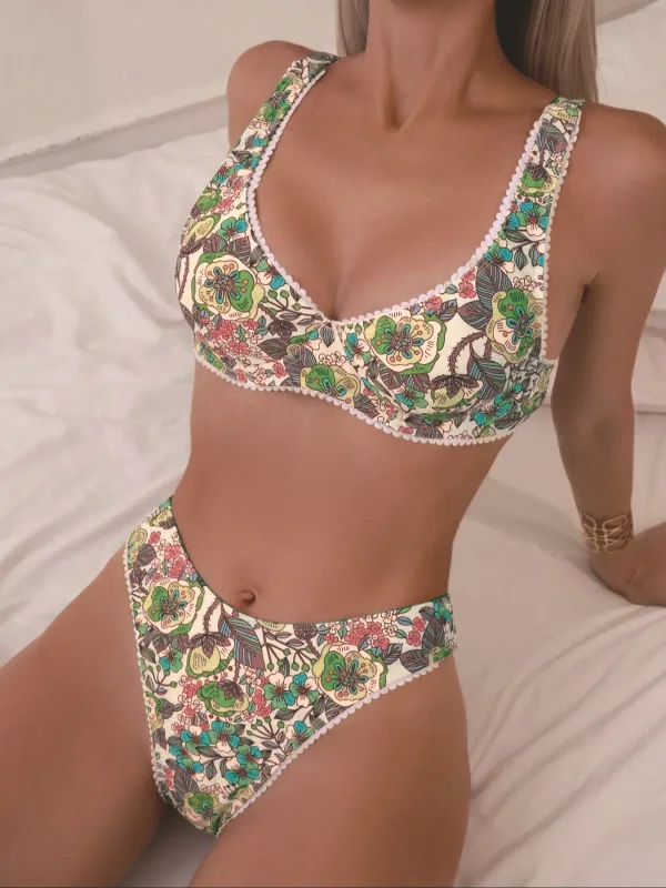 Floral Print High-Waisted Bikini Set
