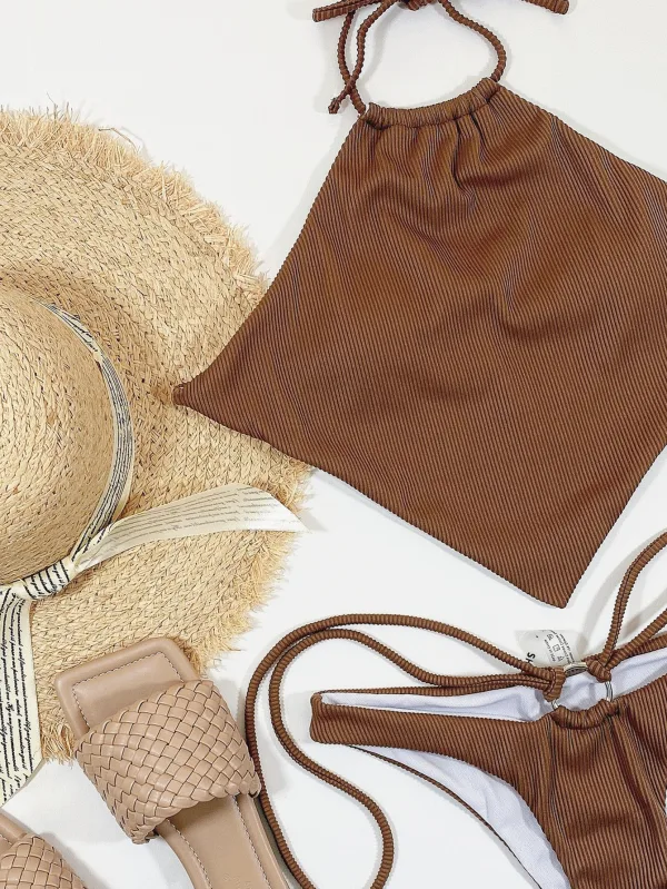 Ribbed Two-Piece Bikini Set with Tie Detail