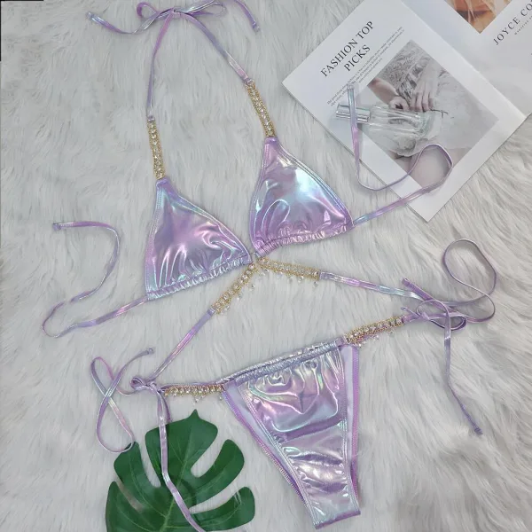 Crystal Embellished Strappy Bikini Set