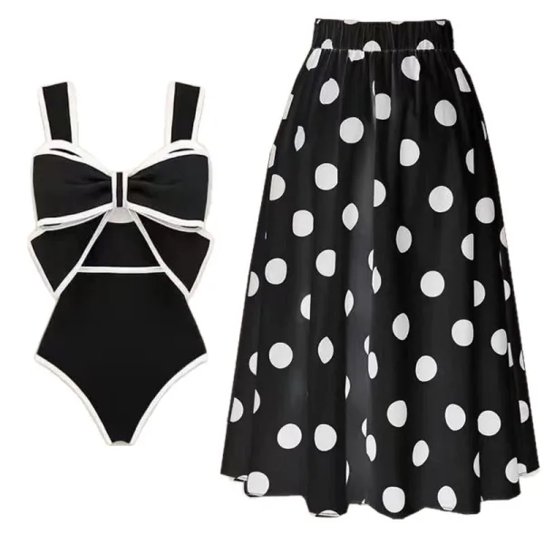 Polka Dot Swimsuit and Skirt Set