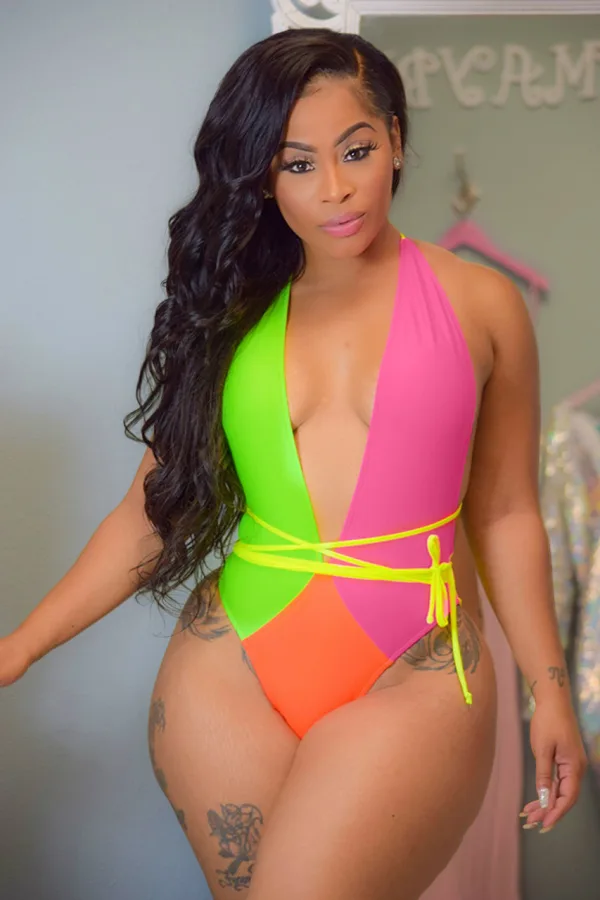 Contrast Patchwork One-Piece Swimsuit