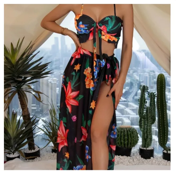 Floral Tube Top Bikini and Maxi Skirt Set