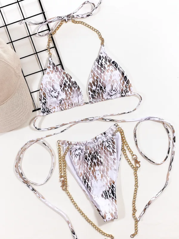 Serpent Print Triangle Bikini Set