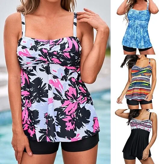 Printed Two-Piece Tankini Set with Boxer Shorts