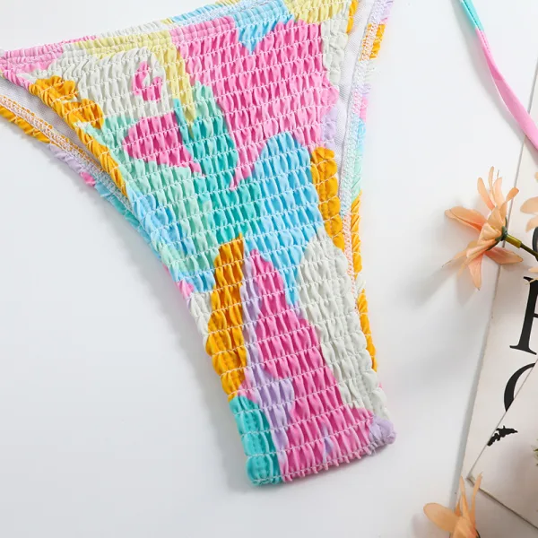Floral Triangle Bikini Set with Smocked Detailing