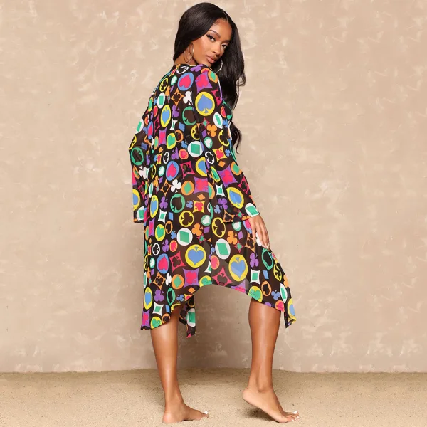 V-Neck Printed Two-Piece Swimsuit with Mesh Cover-Up