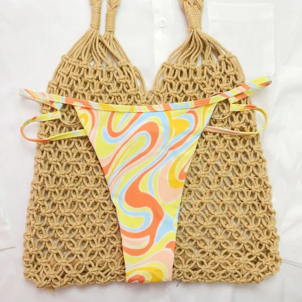 Printed Three-Piece Bikini and Shorts Set
