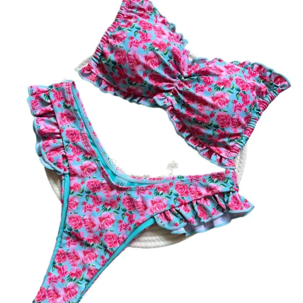 Floral Print Lace-Up Low-Rise Bikini Set