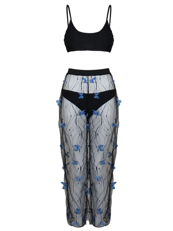 Voile Butterfly Bikini Three-Piece Set