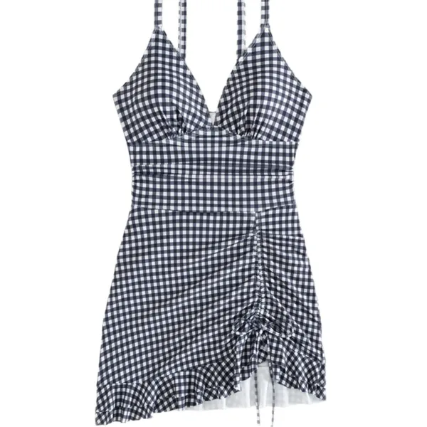 Black and White Plaid One-Piece With Ruffled Hem