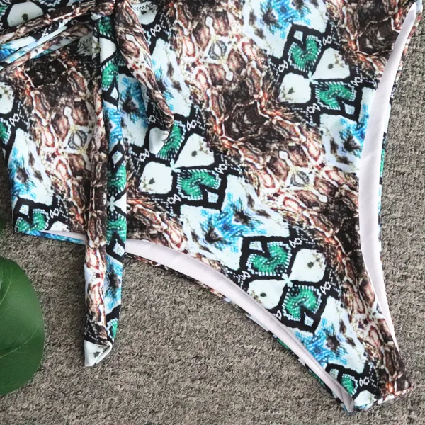Serpent Print Backless Bikini Set