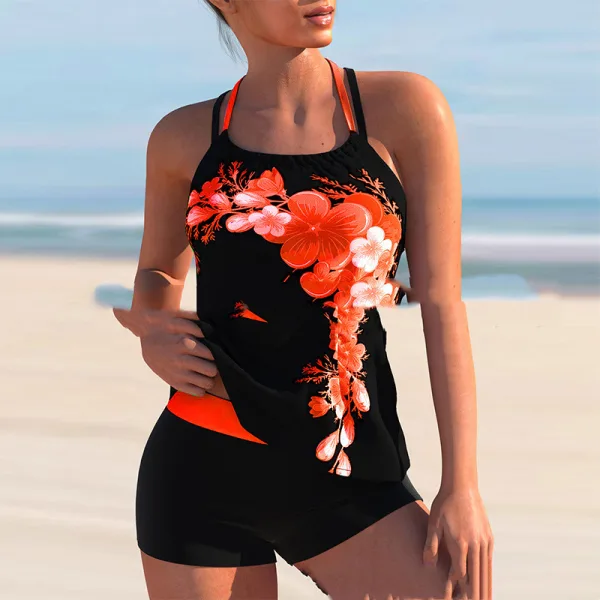 Floral Print One-Piece Swimsuit with Boxer Cut