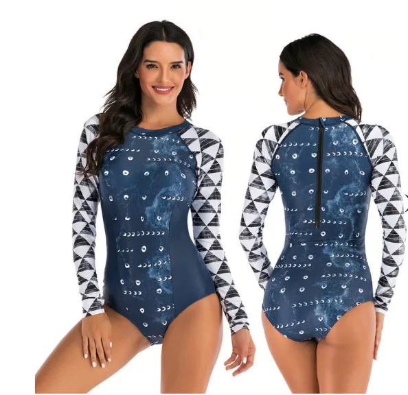 Ocean Blue Long Sleeve Rashguard Bikini Set