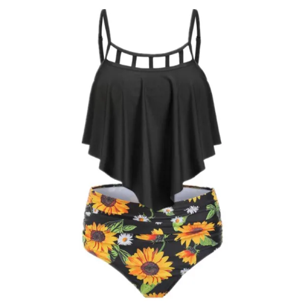 Floral High-Waist Bikini with Ruffle Detail