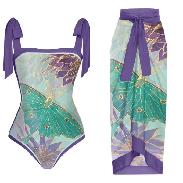 Coastal Gauze Overlay Bikini and Skirt Ensemble
