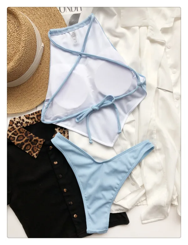Stripe Triangle Bikini Set in Sky Blue