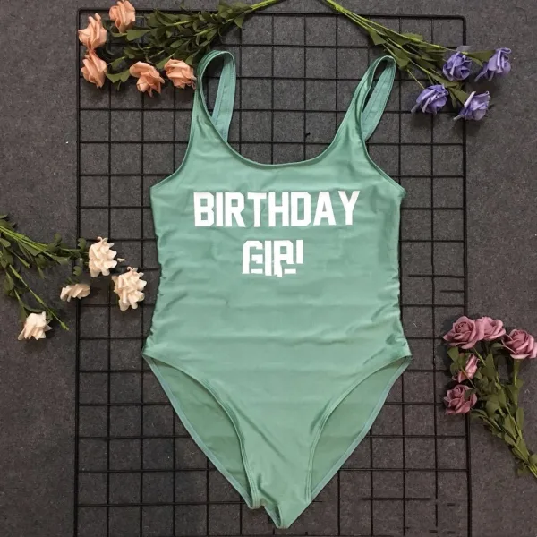 Birthday Girl Script One-Piece Swimsuit