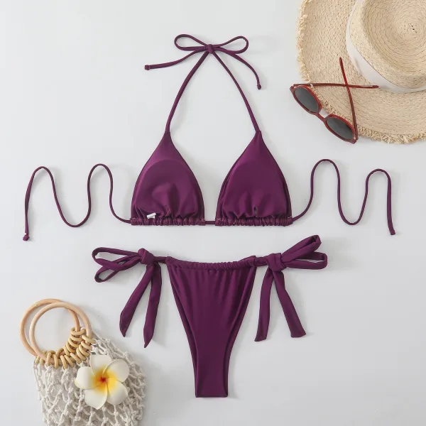 Lace-Up Halter Triangle Bikini Set
