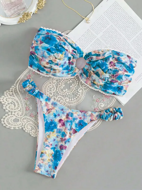 Floral Print Bandeau Bikini Set
