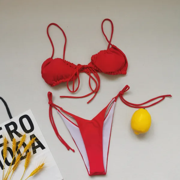 Pleated Drawstring Bikini Set