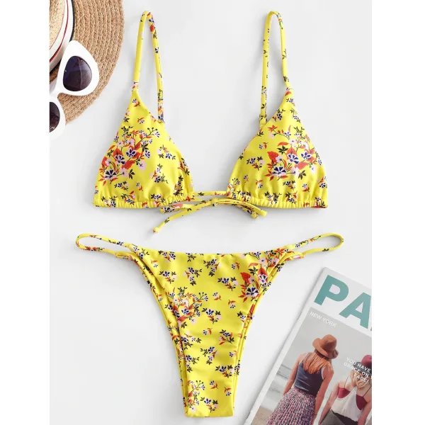 Floral Print Triangle Bikini with Underwire Support