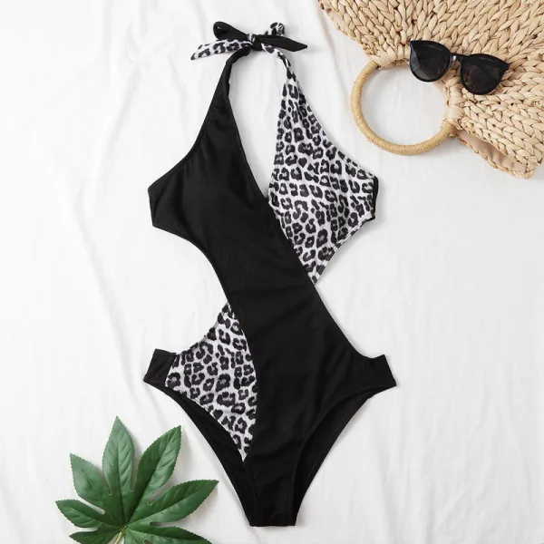 Leopard Print Halterneck One-Piece Swimsuit