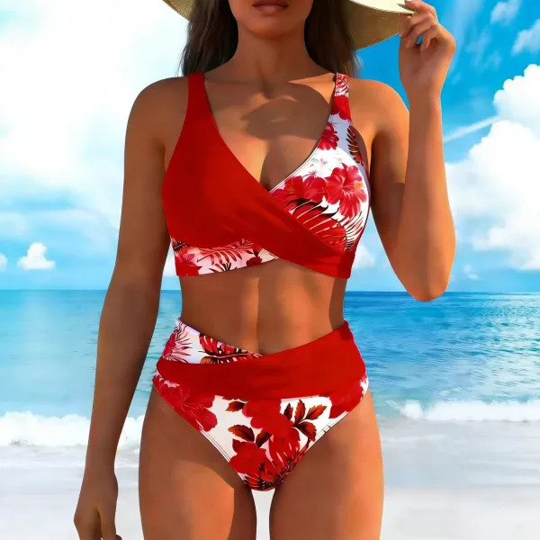Floral Print Bikini Set with High-Elasticity Finish