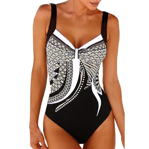 Retro Printed Backless One-Piece Swimsuit
