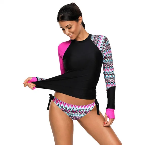 Long-Sleeve Printed One-Piece Swimsuit