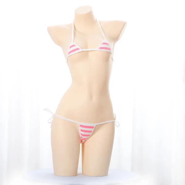 Blue and White Striped Lace-Up Bikini Set