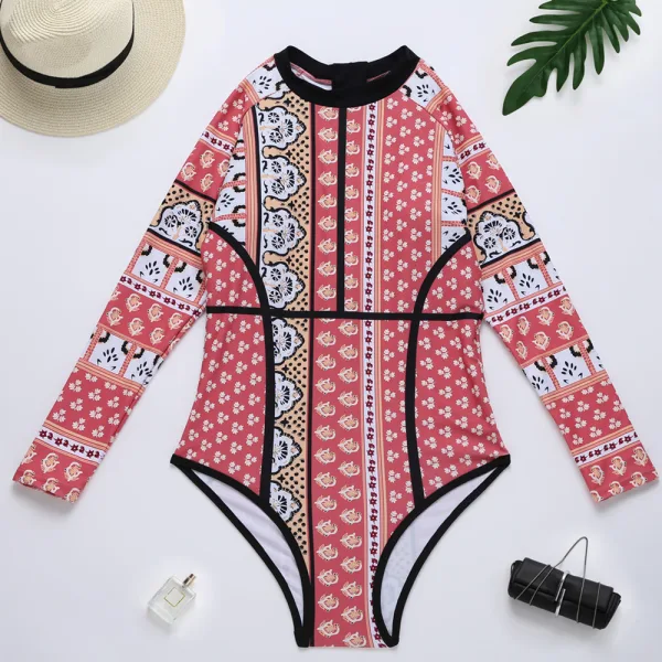 Floral Long-Sleeve One-Piece Swimsuit