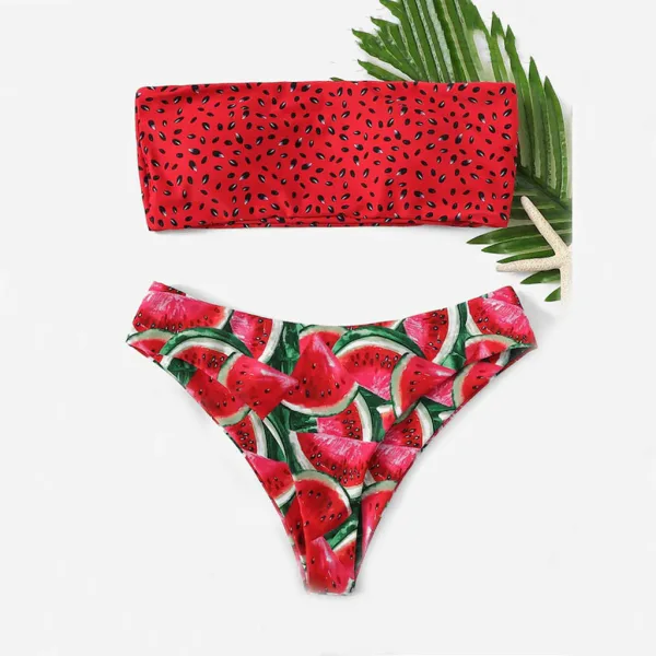 Fruit Print Tube Top Bikini Set