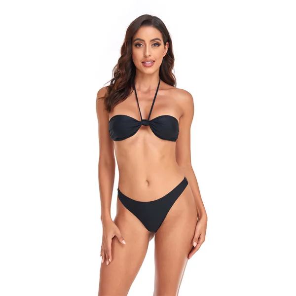 Lace-Up Tube Bikini Set in Black