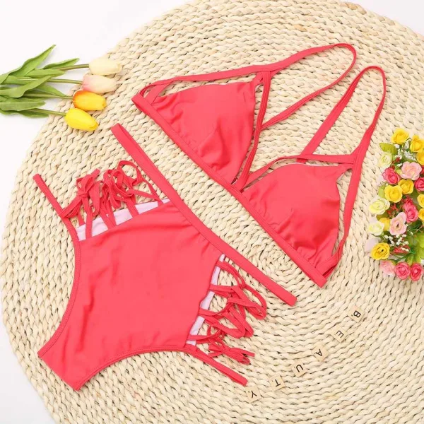 Multi-String Backless Bikini Set