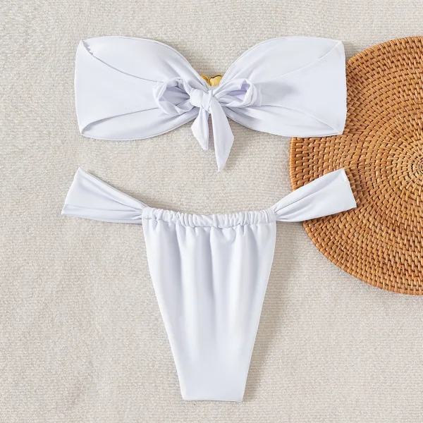 Solid Tube-Top Bikini Set