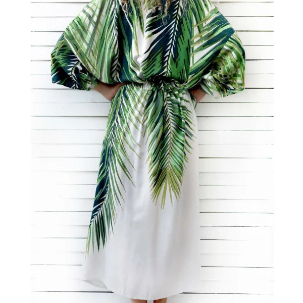Verdant Leaf Print Chiffon Beach Cover-Up