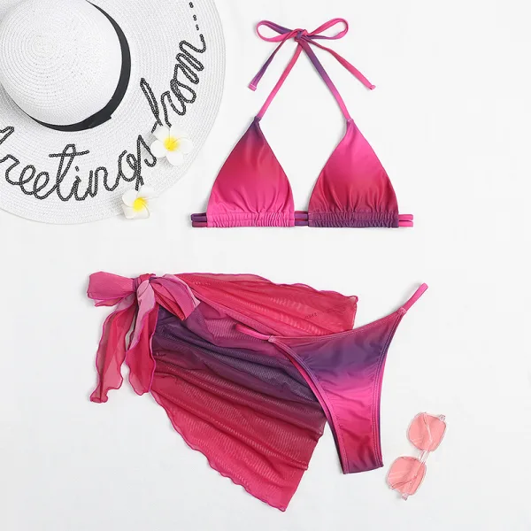 Gradient Three-Piece Bikini Set