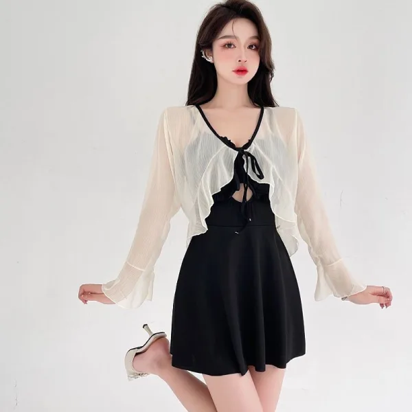 Long-Sleeve One-Piece Swimsuit in Solid Tones