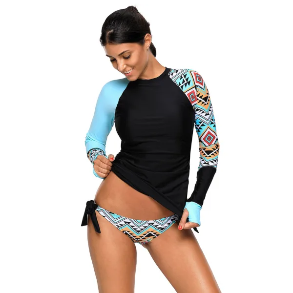 High Neck Long Sleeve Floral Swimsuit